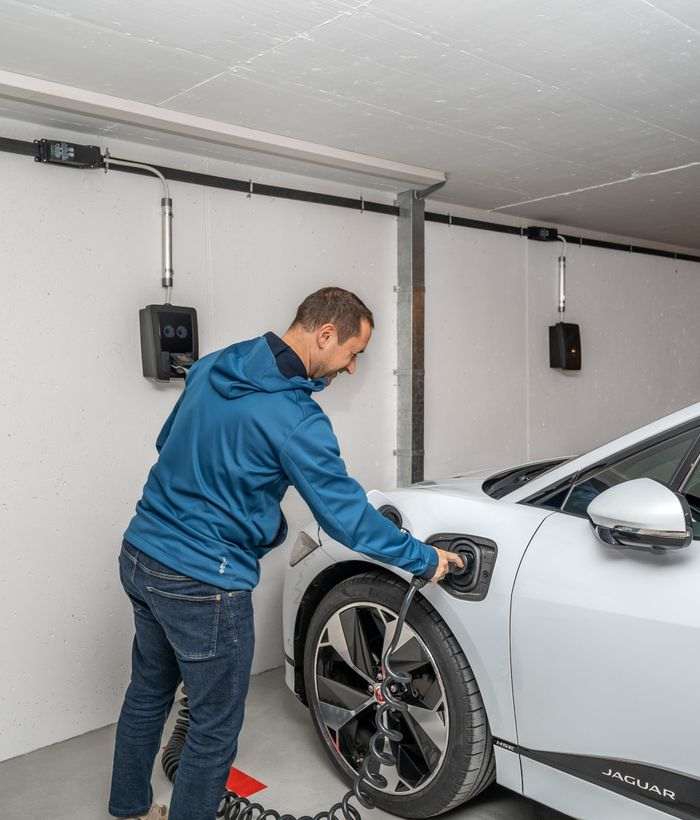 Electric vehicle charging in a garage